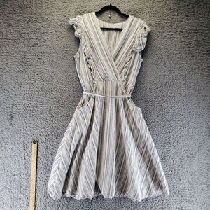 Violet Weekend Dress Womens XL Multicolor Stripe V-Neck Sleeveless Linen Blend